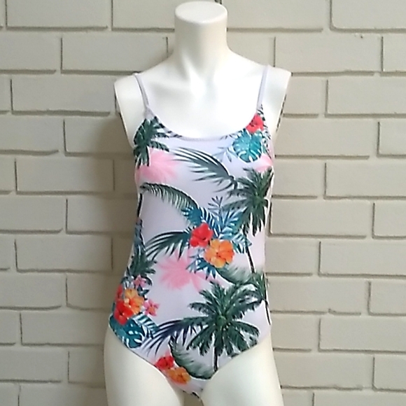 Charlotte Russe White Tropical Bathing Suit. Size Medium - Picture 1 of 7